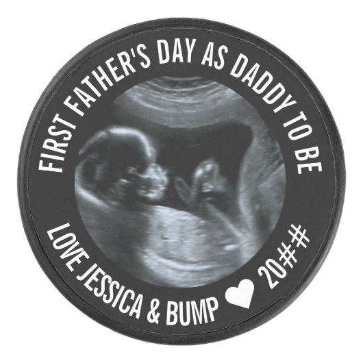 Eerste Vaderdag papa om Sonogram Foto Hockey Puck (Voorkant)