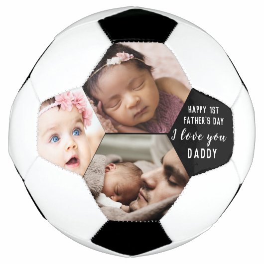 Eerste Vaderdag pappa Baby 3 Foto collage   Voetbal (Voorkant)