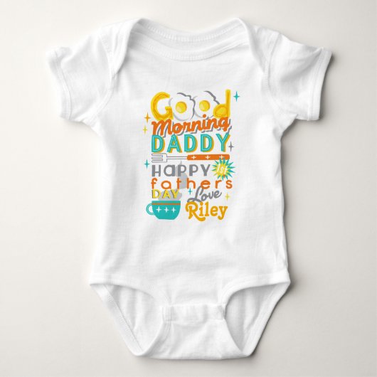 Eerste Vaderdag Retro Baby Shirt w Eggs (Voorkant)