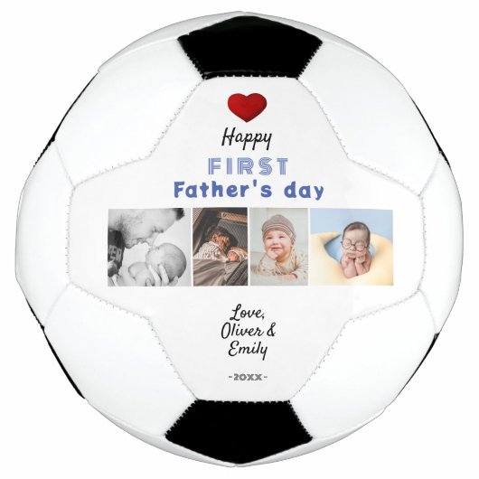 Eerste Vaderdag Rode Hart 4 Foto Collage Voetbal (Voorkant)