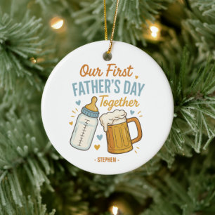 Eerste Vaderdag samen – Bier & Baby Keramisch Ornament