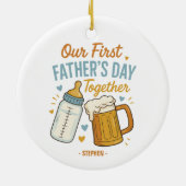 Eerste Vaderdag samen – Bier & Baby Keramisch Ornament (Achterkant)