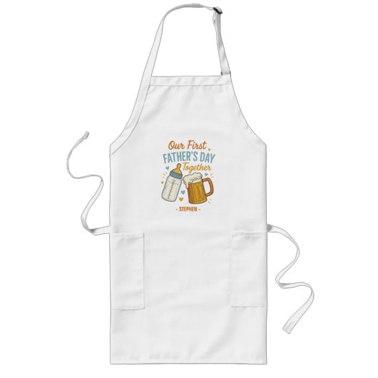 Eerste Vaderdag samen – Bier & Baby Lang Schort (Voorkant)