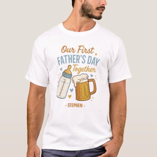 Eerste Vaderdag samen – Bier & Baby T-shirt (Voorkant)