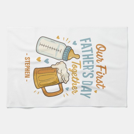 Eerste Vaderdag samen – Bier & Baby Theedoek (Horizontaal)