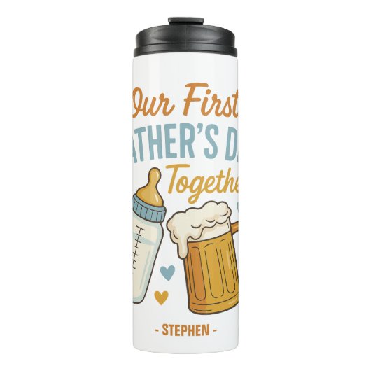 Eerste Vaderdag samen – Bier & Baby Thermosbeker (Voorkant)