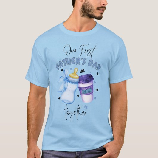 Eerste Vaderdag Samen Matching Outfit / Blauw T-shirt (Voorkant)