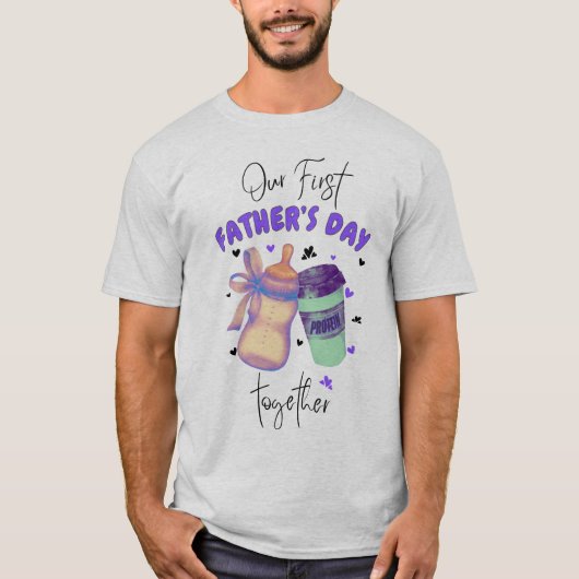 Eerste Vaderdag Samen Matching Outfit/Paarse T-shirt (Voorkant)