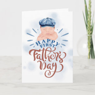 Eerste Vaderdag Schattige Babyjongen Blauw en Brui Feestdagen Kaart