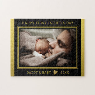 Eerste Vaderdag vader en Baby foto Black Gold Legpuzzel