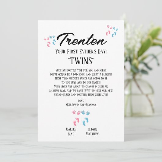 Eerste Vaderdag voor Twins Aankondiging (Staand voorkant)