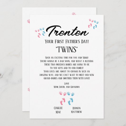 Eerste Vaderdag voor Twins Aankondiging (Voorkant / Achterkant)