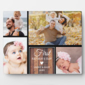 Eerste Vaderdag zwart en hout 4 foto Collage Fotoplaat (Voorkant)