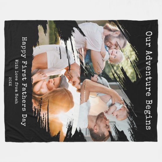 Eerste Vaders Dag Brush Stroke 3 Fotocollage Fleece Deken (Voorkant (Horizontaal))