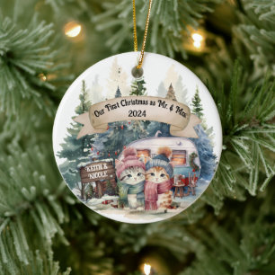 Eerste Vakantie RV Camping Paar Pas getrouwd Keramisch Ornament