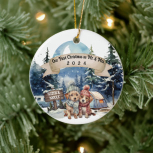 Eerste Vakantie RV Camping Paar Pas getrouwd Keramisch Ornament