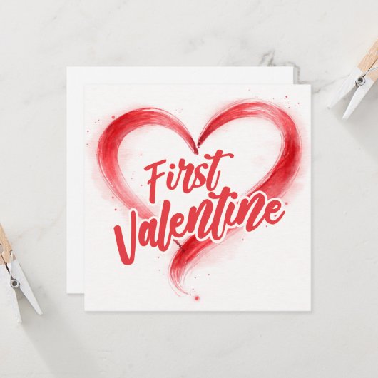 Eerste Valentijn Minimaal rood Hart Kaart (Voorkant / Achterkant in situ)