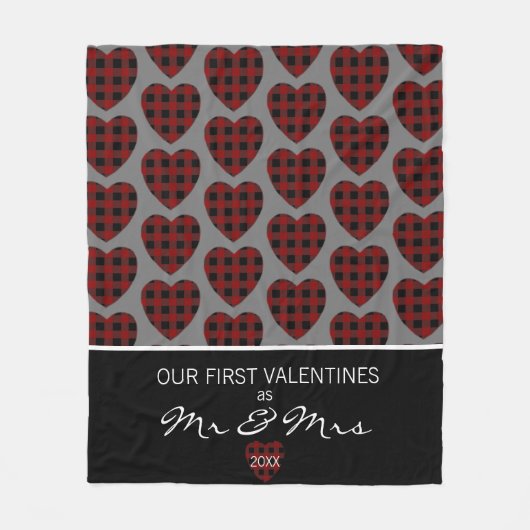 Eerste Valentijnsdag als de heer en mevrouw Buffal Fleece Deken (Voorkant)