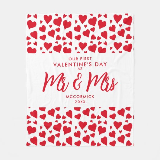 Eerste Valentijnsdag als de heer en mevrouw Red He Fleece Deken (Voorkant)