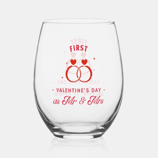 Eerste Valentijnsdag als Mr & Mrs Drinkware Set Wijnglas Zonder Voet (Voorkant)
