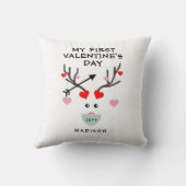 Eerste Valentijnsdag Kute Baby Heart Deer Monogram Kussen (Achterkant)