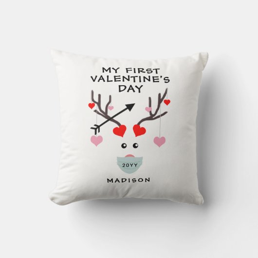 Eerste Valentijnsdag Kute Baby Heart Deer Monogram Kussen (Voorkant)
