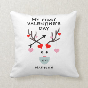 Eerste Valentijnsdag Kute Baby Heart Deer Monogram Kussen