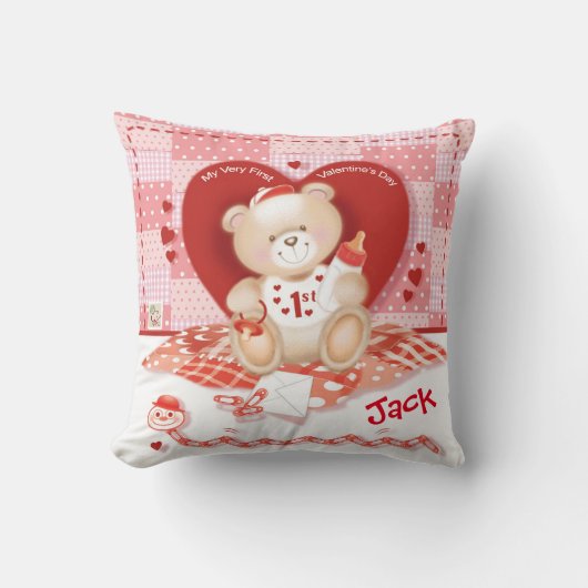 Eerste Valentijnsdag Pillow. Baby jongen Kussen (Voorkant)