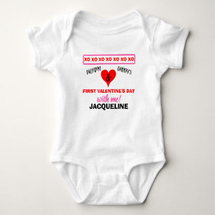 Eerste Valentijnsdag Roze Meisje NAAM Romper