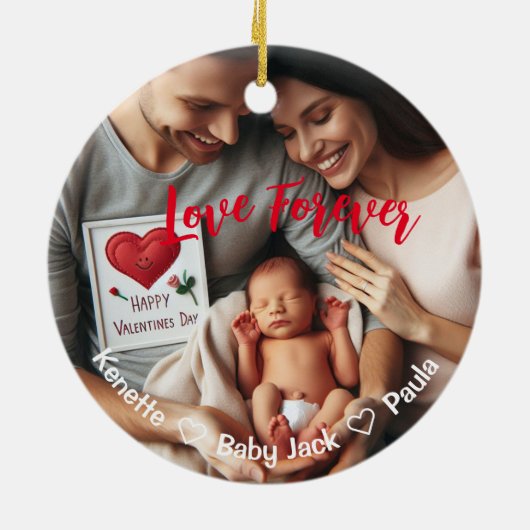 Eerste Valentijnsdag samen | Aangepaste foto Keramisch Ornament (Achterkant)