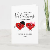 Eerste Valentijnsdag samen Funny Red Hearts Feestdagen Kaart (Voorkant)