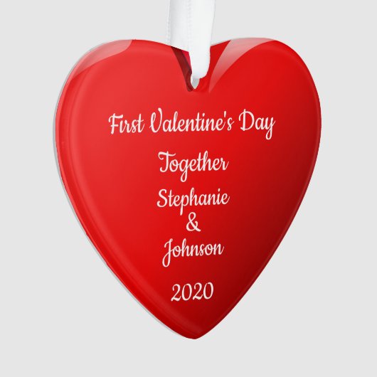 Eerste Valentijnsdag samen Names Heart Red Ornament (voorkant)
