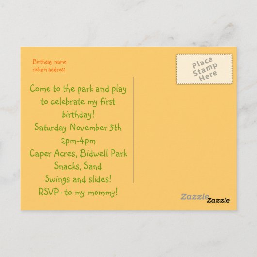 Eerste verjaardag 12 maanden afbeeldingen briefkaart (Achterkant)