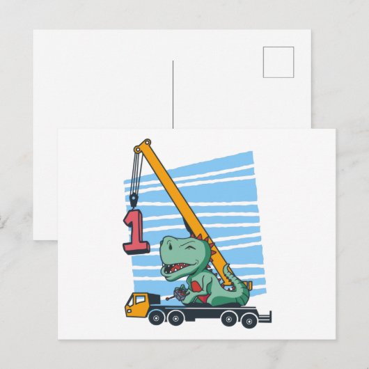 Eerste verjaardag 1 jaar Mobile Crane Dinosaur Briefkaart (Voorkant / Achterkant)