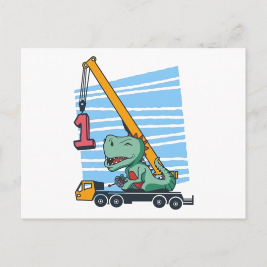 Eerste verjaardag 1 jaar Mobile Crane Dinosaur Briefkaart (Voorkant)