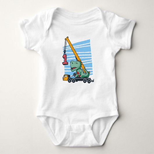 Eerste verjaardag 1 jaar Mobile Crane Dinosaur Romper (Voorkant)