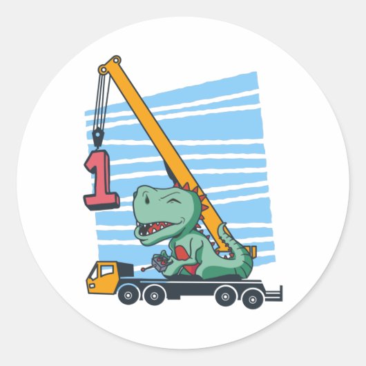 Eerste verjaardag 1 jaar Mobile Crane Dinosaur Ronde Sticker (Voorkant)
