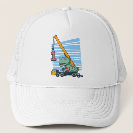 Eerste verjaardag 1 jaar Mobile Crane Dinosaur Trucker Pet (Voorkant)