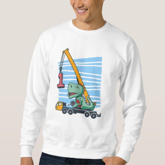 Eerste verjaardag 1 jaar Mobile Crane Dinosaur Trui (Voorkant)