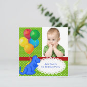 Eerste verjaardag 1e Dinosaur Green Blue Boy Kaart (Staand voorkant)