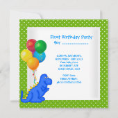 Eerste verjaardag 1e Dinosaur Green Blue Boy Kaart (Achterkant)