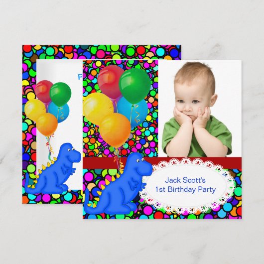 Eerste verjaardag 1e Dinosaur Red Green Boy Kaart (Voorkant / Achterkant)