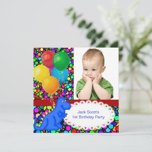 Eerste verjaardag 1e Dinosaur Red Green Boy Kaart (Staand voorkant)