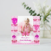 Eerste verjaardag 1e meisje: Hot Pink Butterfly Kaart (Staand voorkant)