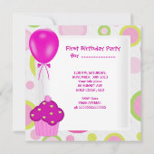 Eerste verjaardag 1e meisje met roze ballonnen kaart (Achterkant)