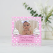 Eerste verjaardag 1e meisje Witte roze koekjes Bab Kaart (Staand voorkant)