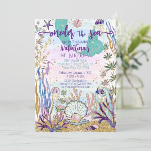 Eerste Verjaardag 1ste ONEder het Zee Zeemeermin G Kaart (Staand voorkant)