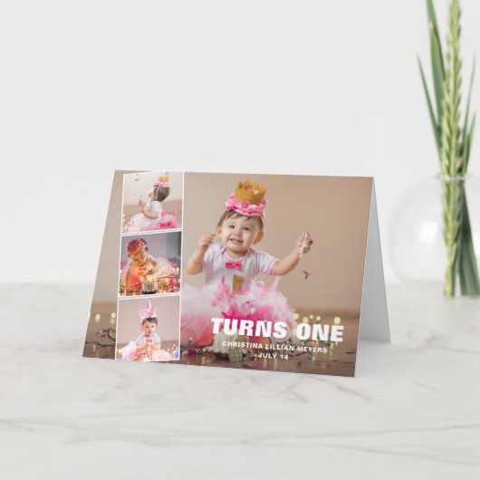 Eerste verjaardag 4 Foto Collage Birthday Kaart (Voorkant)