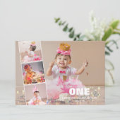 Eerste verjaardag 4 foto collage geboorteaankondig feestdagenkaart (Staand voorkant)