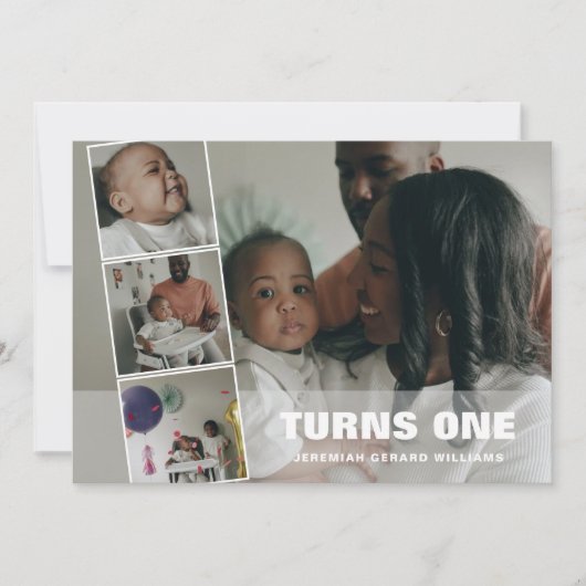 Eerste verjaardag 4 Fotocollage geboorteaankondigi Feestdagenkaart (Voorkant)